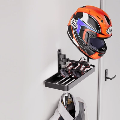 Wall-Mounted Motorcycle Helmet Rack Suitable for a Variety of Helmet Brackets, Punch-Free Display Rack, Hat Storage and Anti-Deformation (Motosiklet dəbilqə rəfləri) - single-ball-with-storage-rack
