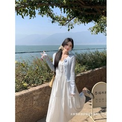 跨境大码胖mm2025春季新款纯色白色吊带连衣裙女气质小众显瘦