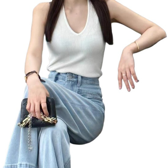 宽松浅色显瘦超小个子阔腿牛仔裤女2025直筒复古垂感拖地长裤港味|undefined