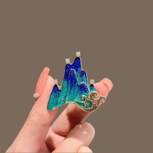 Chinese Style Landscape Painting Yunwu Mist Mountain Retro Brooch Niche Design Women's High-end Corsage Fashion Pin Accessories