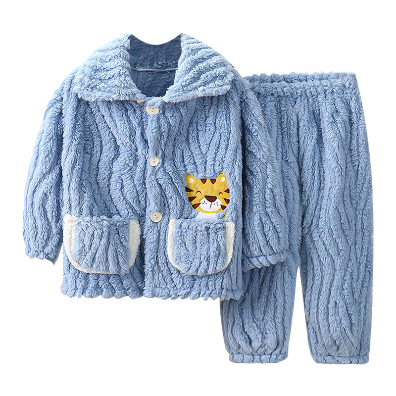 Niños y niñas Pijamas de terciopelo de zorro de nueve colas engrosados otoño e invierno con forro polar terciopelo de coral ropa para el hogar traje de niños medianos y pequeños al por mayor