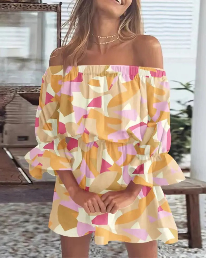 Vestido sexy de moda con estampado de un solo hombro para mujer, estilo europeo y americano, para el mercado transfronterizo de Amazon, 2023
