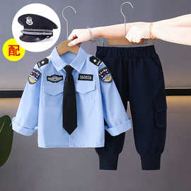 儿童季警服套装警官服春秋两件套男童角色扮演警察官衬衫表演服潮