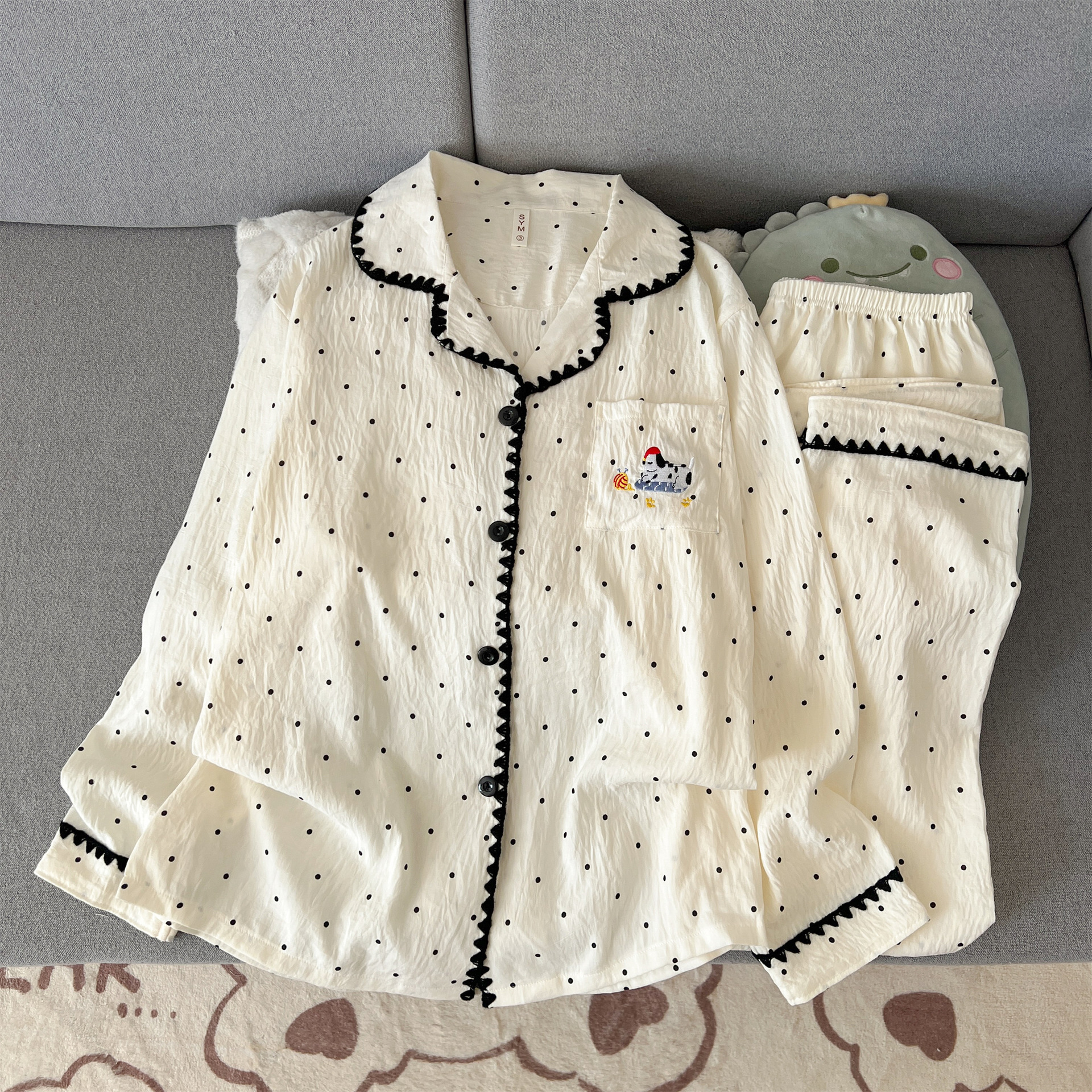 (No breast pads) [Yunduo Cotton] Shell-polka dot dog (long sleeves + long pants)