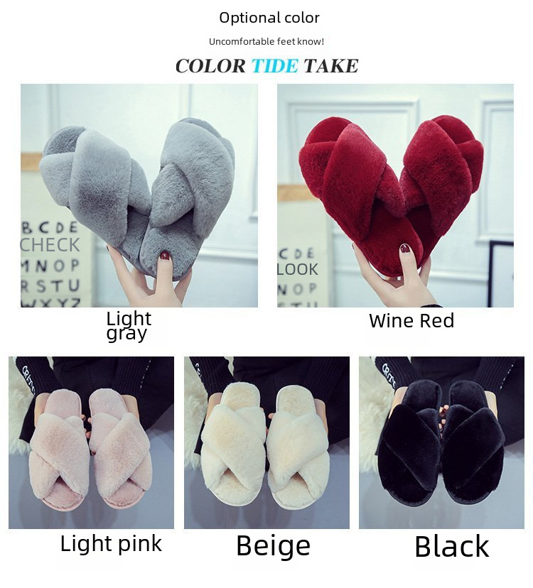 Pantofole Cross Mao Mao da donna invernali commercio estero taglia 43 casa peluche punta aperta caldo cotone da cucire all'ingrosso_voghion.com