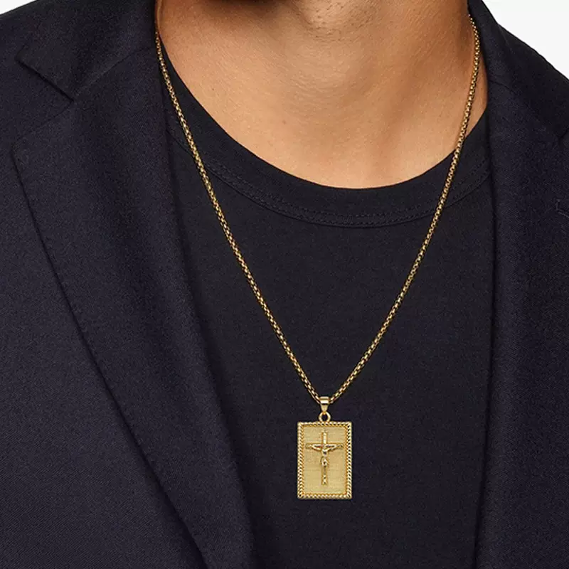 新款欧美简约方形十字架项链女款镀18K金 方块十字架吊坠圣诞风