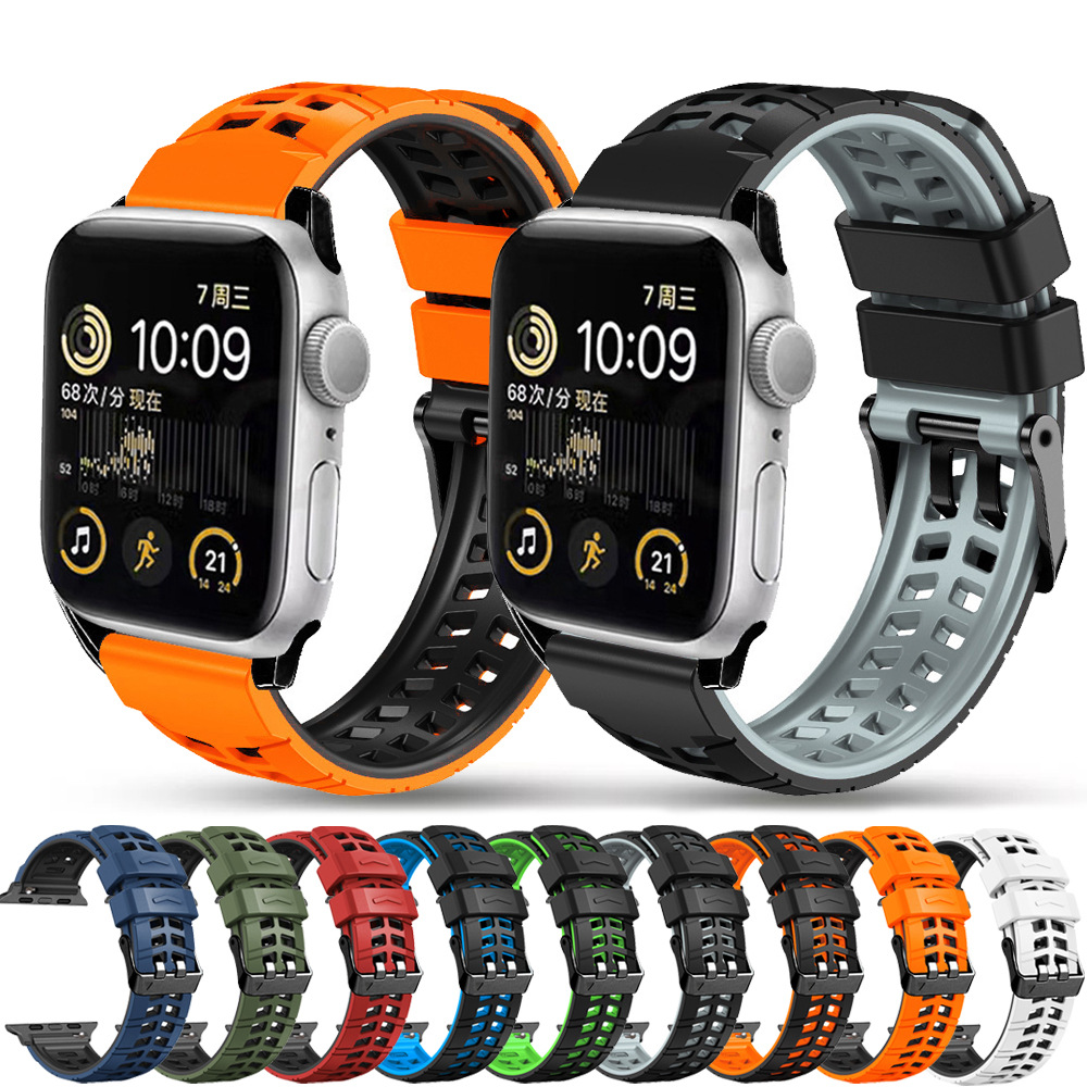 For Apple Watch with Twill Double-breasted Silicone Strap iwatch1-10 Generations General Breathable Sports Wristband