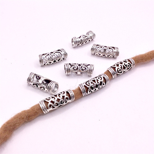 Jewelry accessories Tibetan silver retro alloy hollow large hole elbow wig headdress long bead bracelet necklace casing