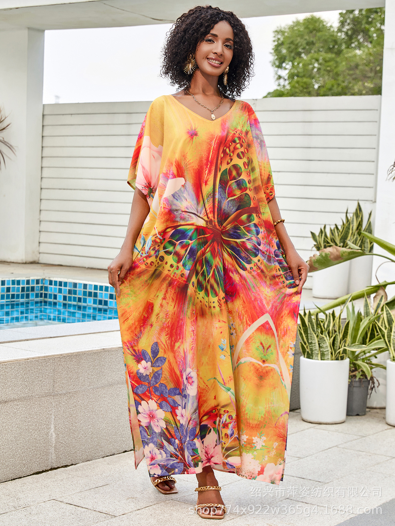 Camiseta de playa impresa suelta vestido de vacaciones bikini camiseta protector solar bañador exterior transfronterizo Amazon 5D346