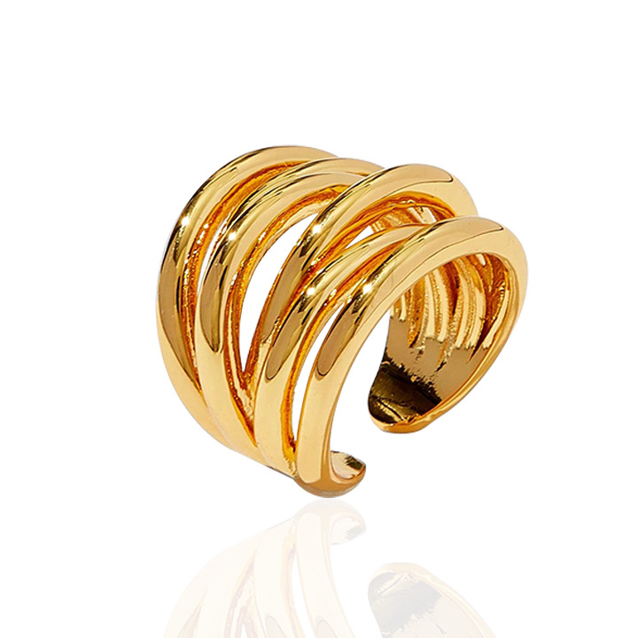 Wholesale Jewelry IG Style Solid Color Lines Copper Layered Mixed Metal Plating Open Rings
