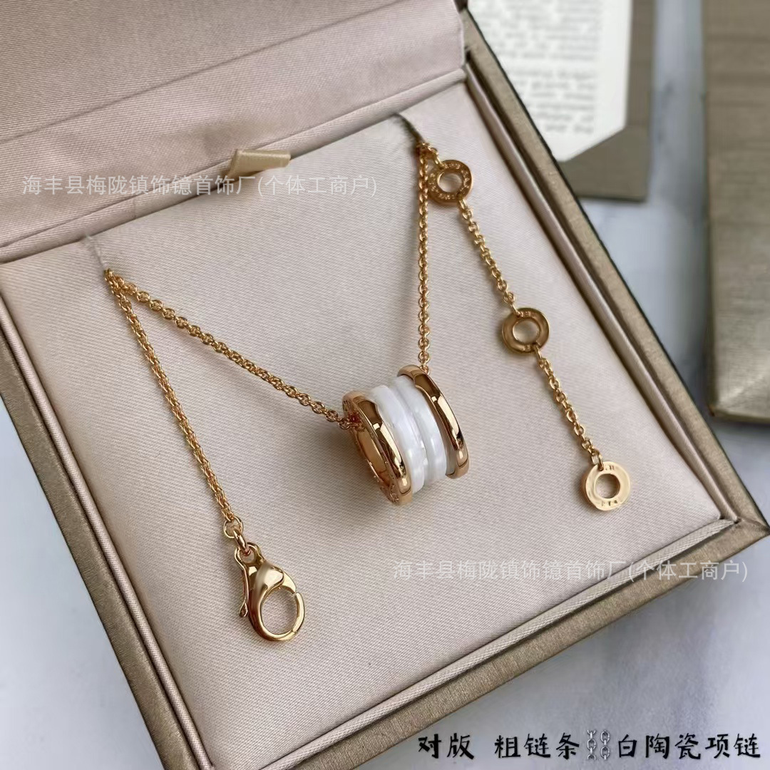 Rose gold white ceramic necklace / A