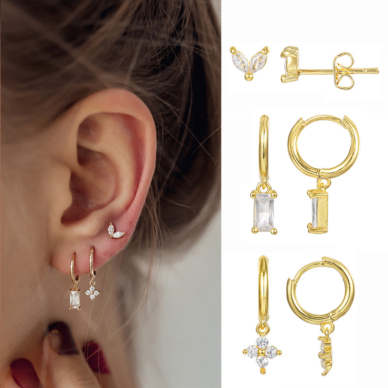 Cross-border earrings European and American foreign trade with niche earrings earrings zircon pendant earrings female sister earrings 6-piece set