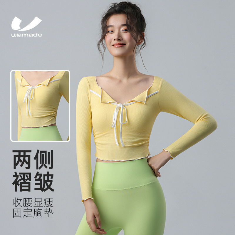 Sports Fitness Clothing, Sweet Yoga Clothing, Chest Pad Tops, Tight Pilates Running Sports Long Sleeves 2025 New