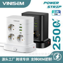 跨境外贸亚马逊欧式多层塔式立式插座 出口创意USB欧规插排插线板