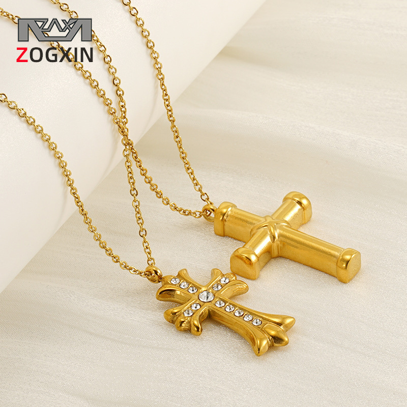 Europa y los Estados Unidos ins estilo de acero inoxidable colgante de diamante cruz nicho femenino diseño de alta sensación collar de cadena de clavícula mujer