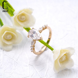 10K Gold Water Drop 2 Carat Moissanite Women's High-End Niche Ring Proposal Wedding Anniversary Diamond Pen