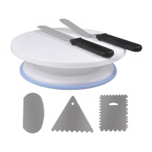 亚马逊6件套蛋糕转台套装不锈钢刮板防滑裱花转盘抹刀烘焙工具