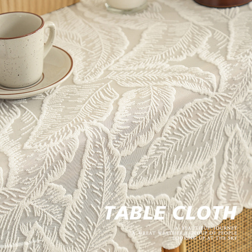 French-style rustic tablecloth, beige hollow-out lace crochet, rectangular coffee table and dining table cloth, backdrop fabric, table runner