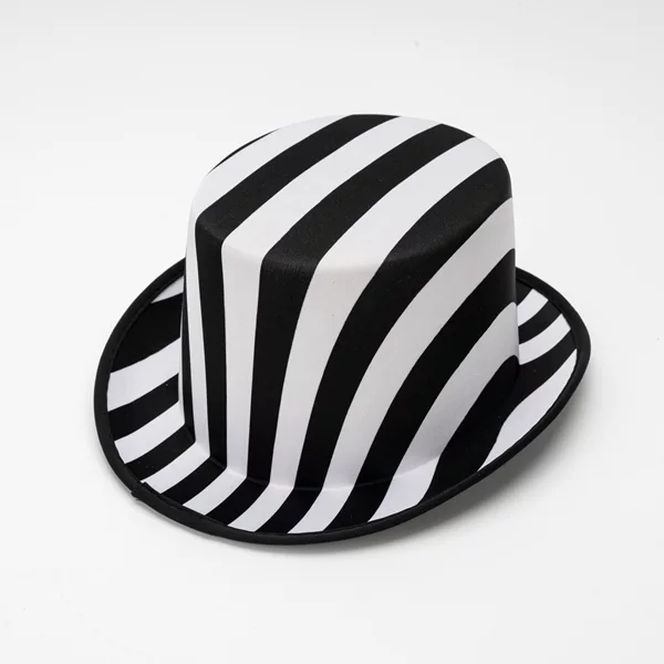 Striped Black and White Magician Hat Decorative Holiday Hat Performance Hat Flat Top Rolled Brim Top Hat Fashionable Casual Hat