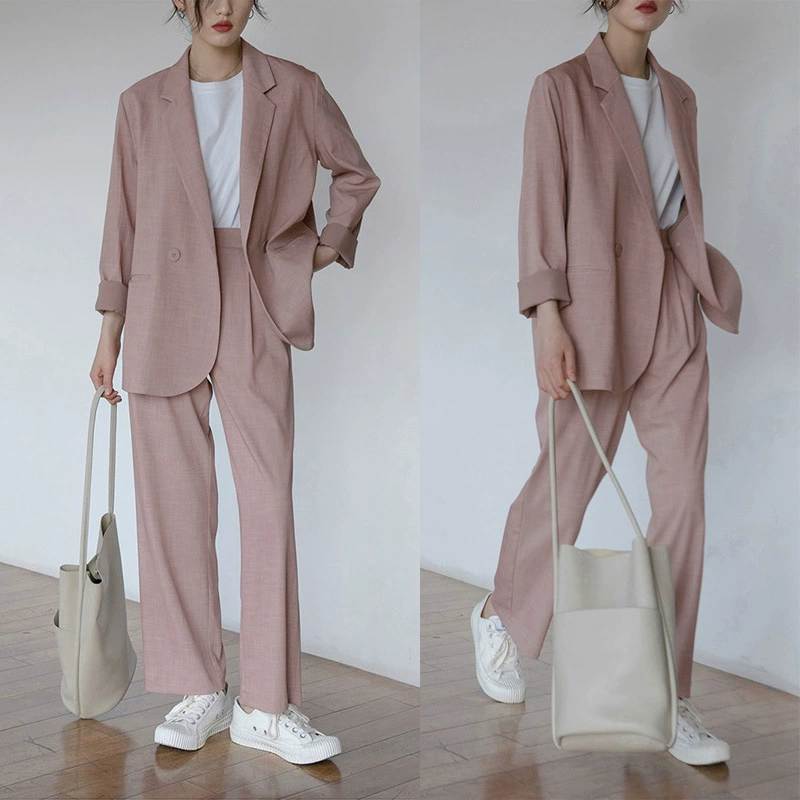 В наличии: весенняя одежда для полных женщин, стильный костюм для пышных девушек, комплект из укороченного блейзера и брюк прямого кроя, модель 22102