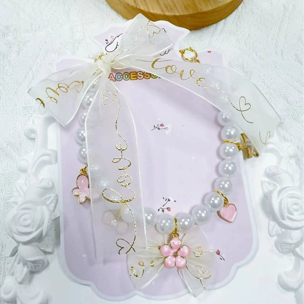 Домашние животные украшают жемчужное ожерелье с высоким значением лица Регулируемый собачий кошка жемчужное бриллиантовое ожерелье аксессуары