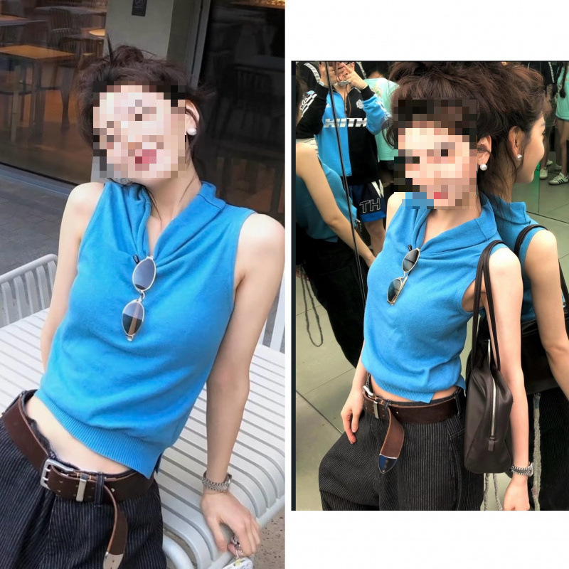 Long-Term In-Stock 2026 Summer Zhang Ruonan Same Style Niche Skin-Friendly Breathable Half-High Collar Knitted Vest Top for Women Summer Long-Term In-Stock 2026 Summer Zhang Ruonan Same Style Niche Skin-Friendly Breathable Half-High Collar Knitted Vest Top for Women Summer