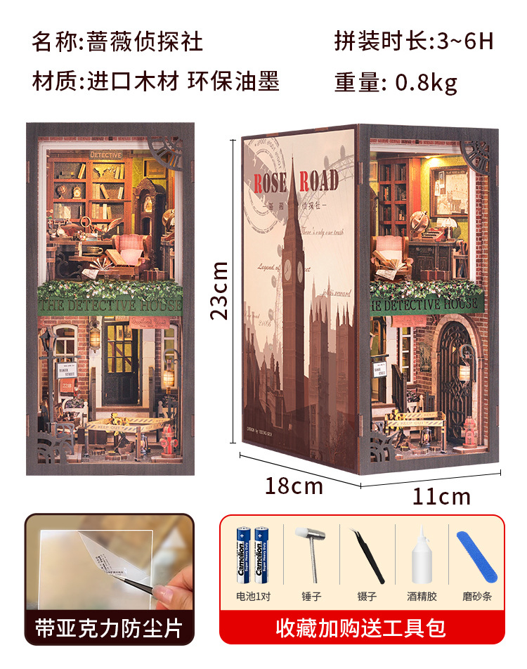 Casa Mágica Emergente de Madera DIY de Alicia en el País de las Maravillas, Rompecabezas de Bloques de Construcción, Modelo de Ensamblaje, Juguete Decorativo