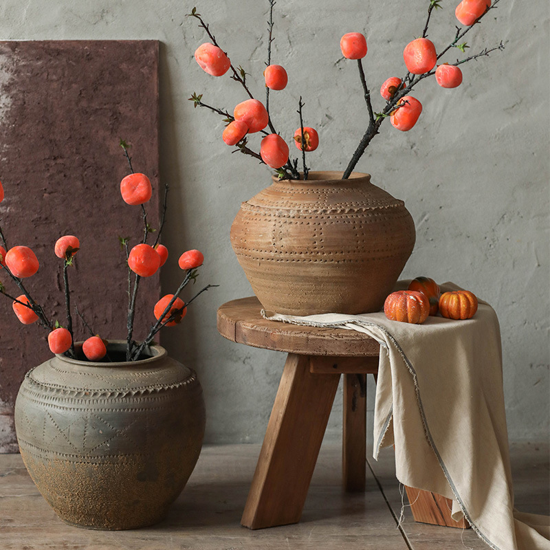 Pastoral pottery jar large vase decorative ornaments living room homestay retro floor coarse pottery jar style random wholesale