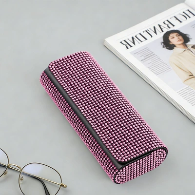 Sun visor rearview mirror Glasses Case with a High-End - rhinestone-double-oval-eyeglass-case-pink-diamond