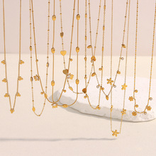 欧美跨境INS风简约百搭气质不锈钢镀18K金细链条流苏吊坠项链合集