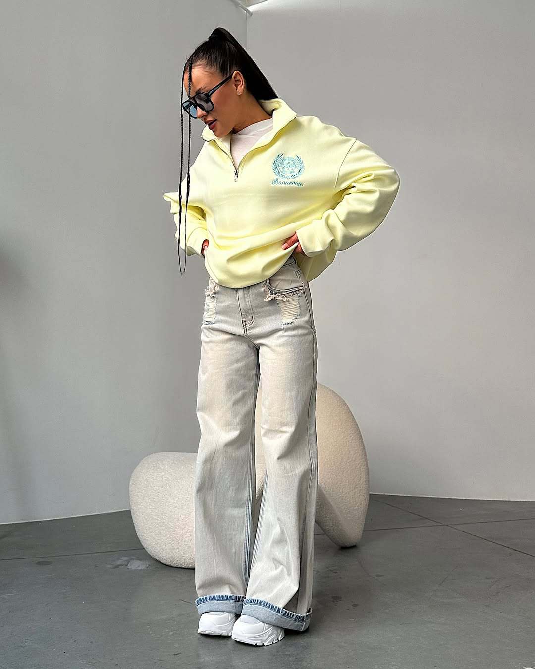 2025 Spring Autumn Candy Color Series Letter Embroidered Sweatshirt Front And Back Printed Lazy Half-Zip Top For Women_voghion.com