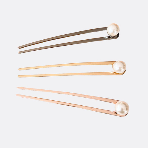 Korean pearl hairpin, metal hairpin, simple modern daily headwear, hairpin, hairpin, hairpin, hairpin, temperament hairpin