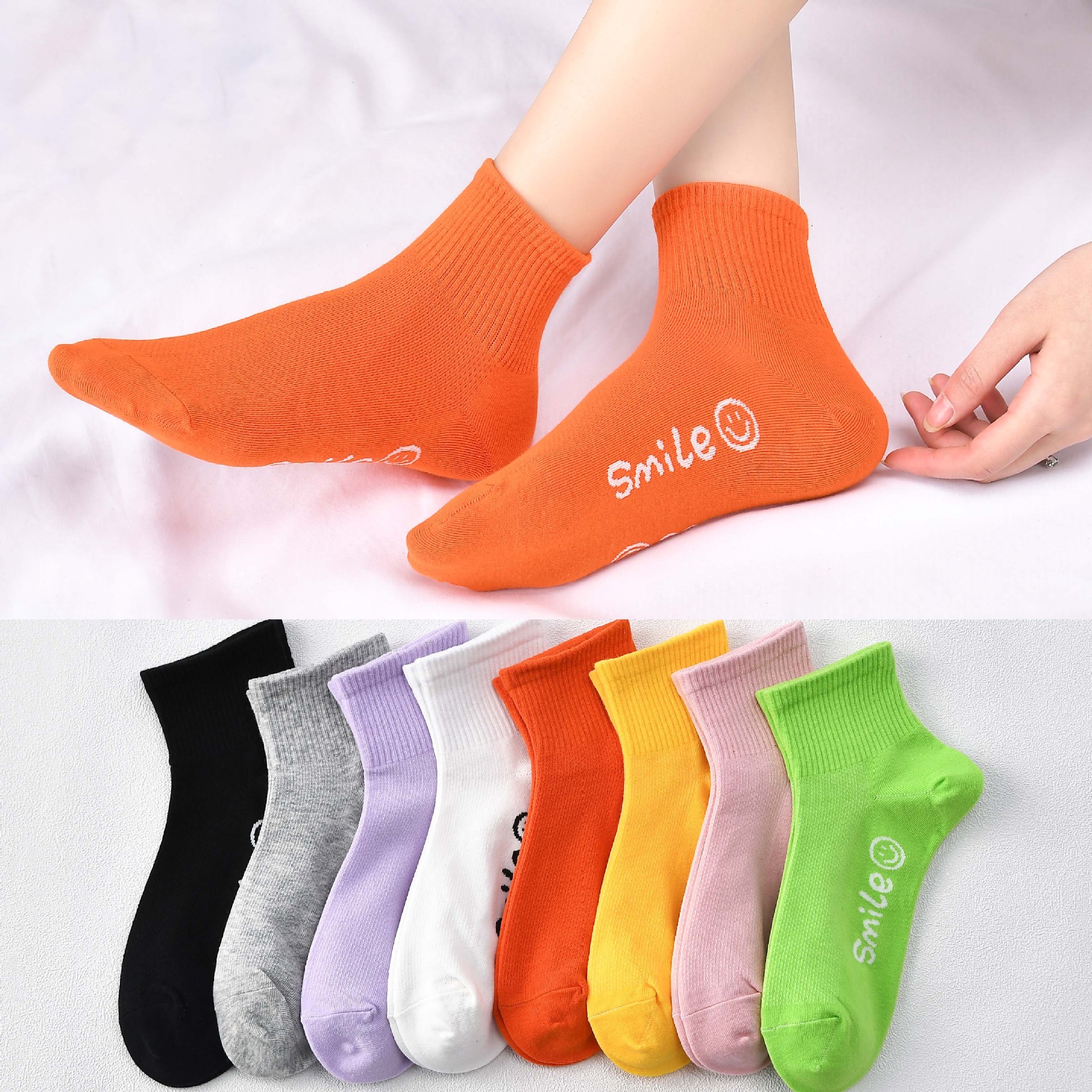 Female sweet solid color short tube socks