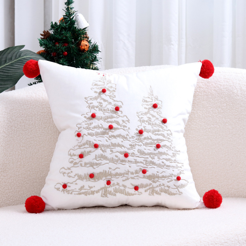 ヘラジカのクリスマスツリーブロンズ枕カバー、秋冬スノーフレーク刺繍クッションカバー45*45、クロスボーダーホットセール|undefined