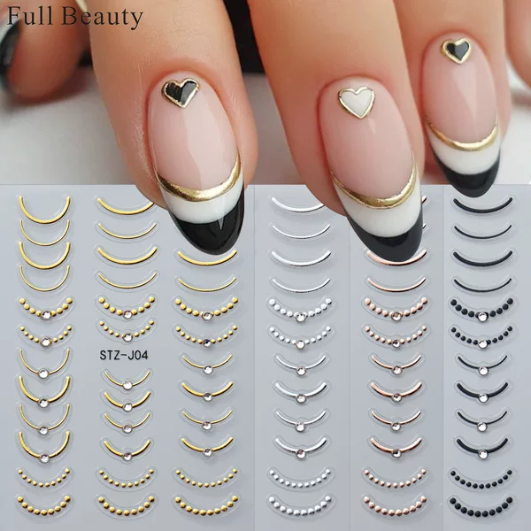 FULL BEAUTY Cross-border New Three-dimensional Crystal Diamond Line Nail Art Stickers Advanced Sense French Adhesive Nail Stickers