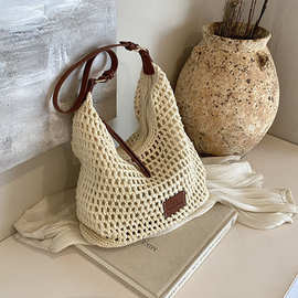 蓓蓓尚品2024新款时尚欧美编织大容量购物袋托特包单肩手提沙滩包