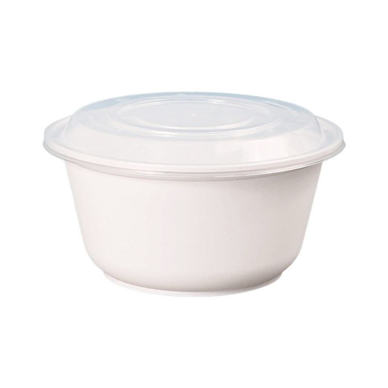 Caja de comidas desechable redonda PP esmaltado cuenco ecológico 1300 con cubierta caja de embalaje para llevar puede refrigerarse por microondas tazón de sopa