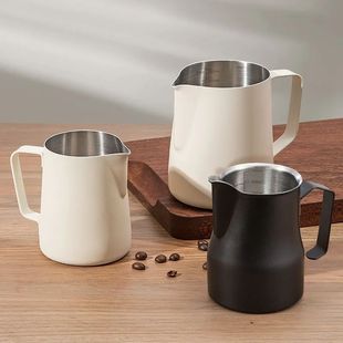 Latte Art Cup Stainless Steel Teflon Black Mirror Milk Foam Cup Coffee Latte Art Cylinder Pointed Mouth Latte Art Cup Wholesale