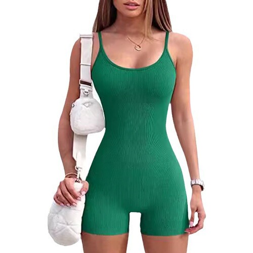 European and American cross-border women's yoga leggings and bodysuit ribbed fine shoulder strap sporty one-piece sexy tight
