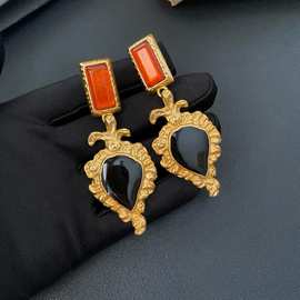 欧美宫廷复古vintage熔岩桃心耳夹宝石滴釉小众夸张法式长款耳环