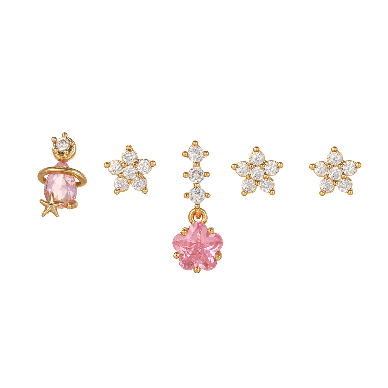 Fashion Heart Shape Brass Ear Studs Gem Copper Earrings