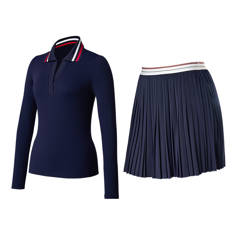 Trajes deportivos transfronterizos de mujer con solapa de mangas largas secas rápidas y delgadas, camisas de polo de cuello en V, chaqueta de fitness, falda de tenis delgada