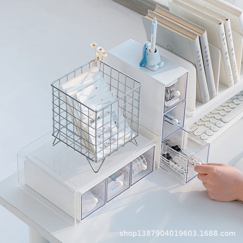 Caja de almacenamiento de escombros de escritorio caja de almacenamiento de papelería de escritorio de acrílico caja de cajón de cosméticos insfeng