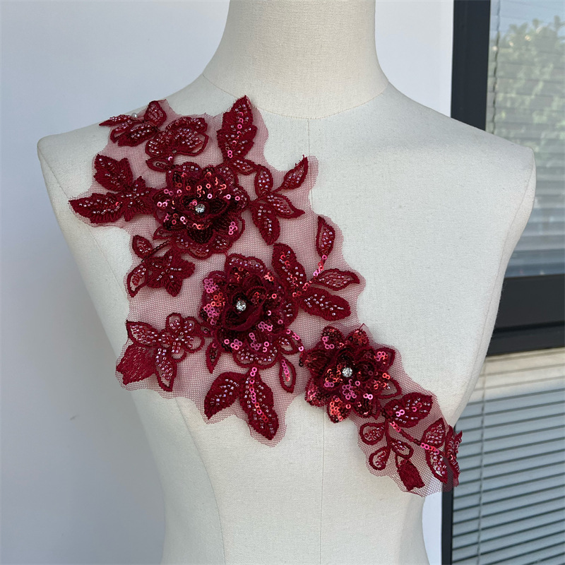 精品玫瑰花布贴衣服装饰辅料贴花水溶刺绣花补贴羽绒服补丁贴红色