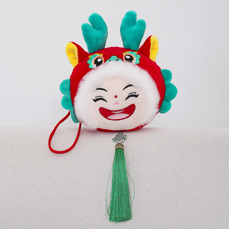 Bordado de tela fu largo pequeño colgante dragón año Zodiaco mascota juguete de peluche Reunión Anual regalo cinco Fu muñeca larga