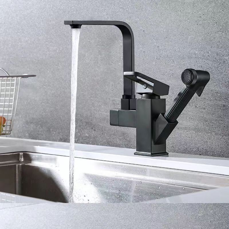 Kitchen Pull-Out Faucet Stainless Steel Sink Hot and Cold Dish Basin Booster Spray Gun Single Hole Mixing Faucet