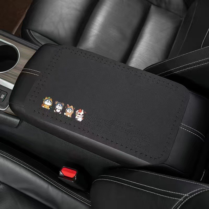 Armrest box pad, Universal Center Console Elbow - four-doraemons-classic-black-1-piece