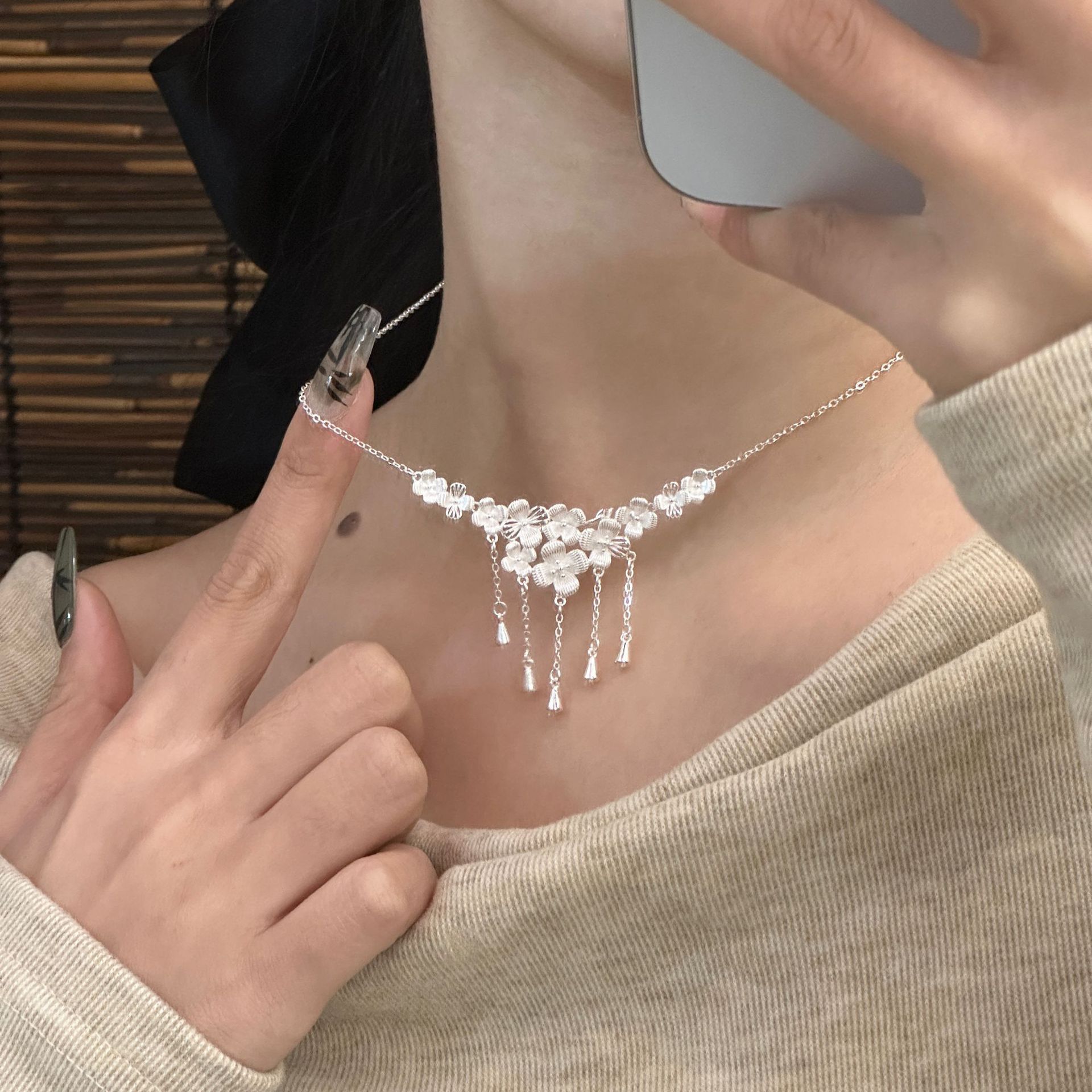 花团锦簇项链手工精致高级长流苏梅花女繁花似锦锁骨链古风设计感