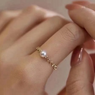 Akoya Japanese Seawater Pearl 6-6.5mm Perfect Round Strong Light Basically Flawless 18K Gold Material Retro Baby Ring