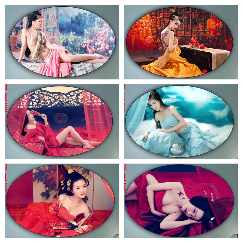 Oval Costume Retro Style Sexy Asian Beauty Bedroom Bedside Club Homestay Self-Paste Wall Decorative Painting